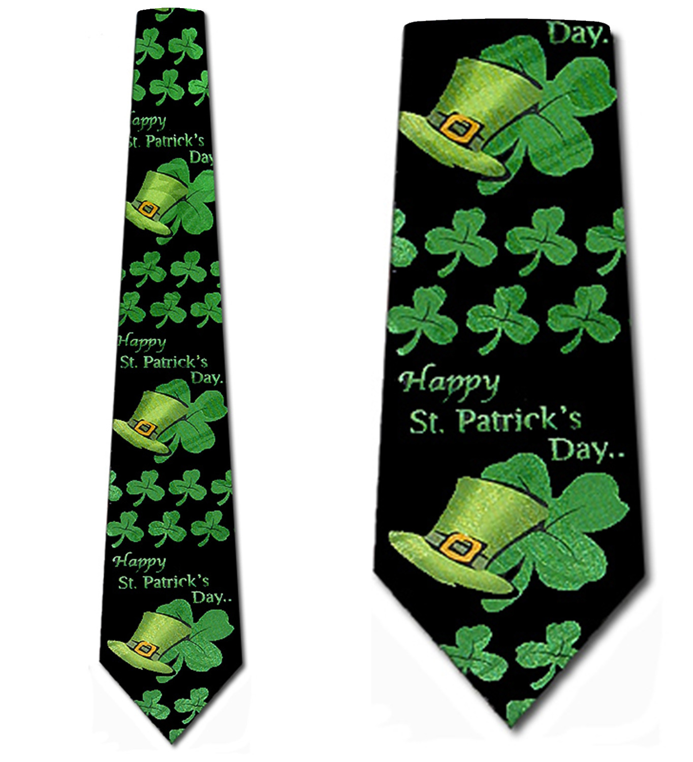 1693-100: Happy St Patricks Day Ties Clovers and Irish Hats Necktie Black by Steven Harris