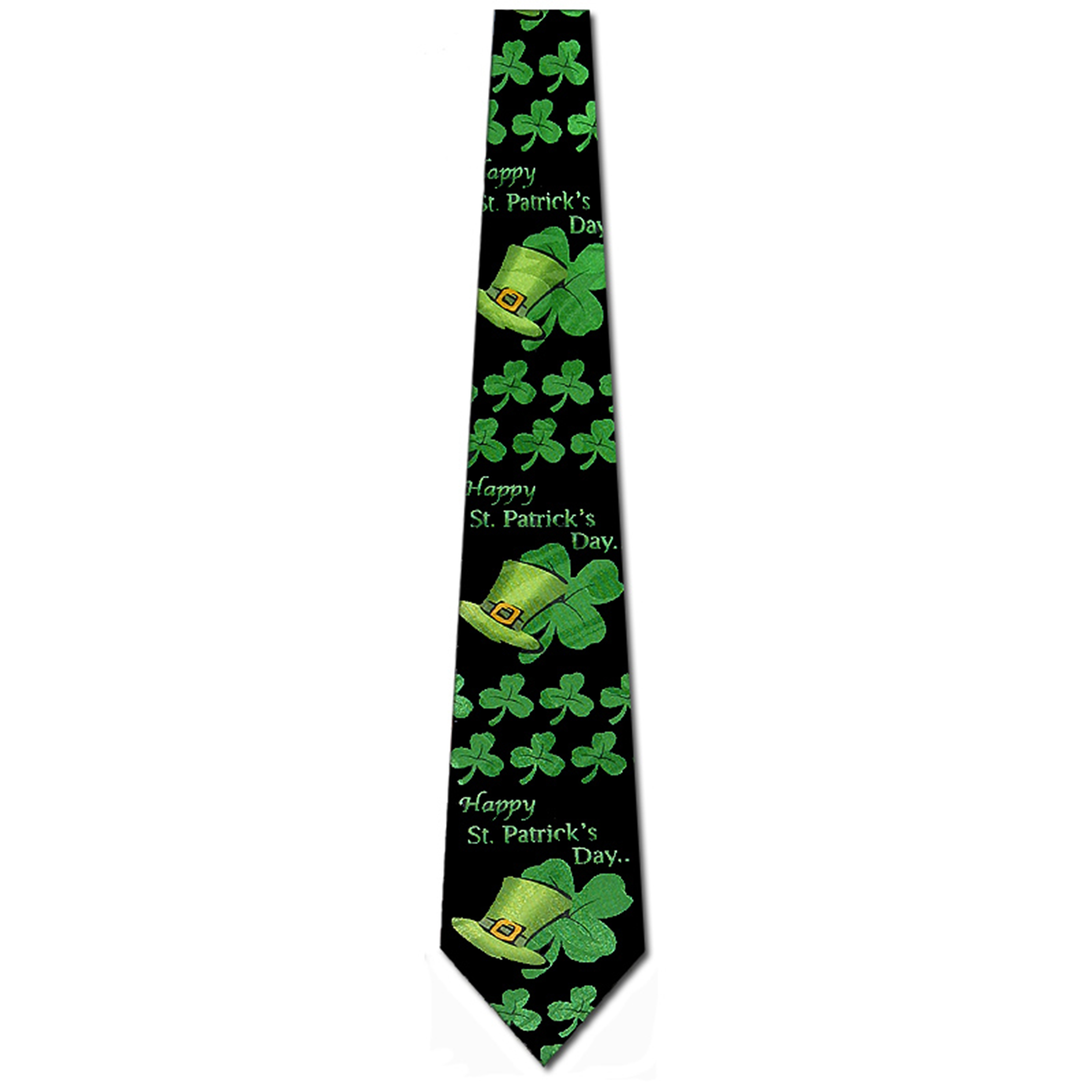 1693-100: Happy St Patricks Day Ties Clovers and Irish Hats Necktie Black by Steven Harris at Abcties.com