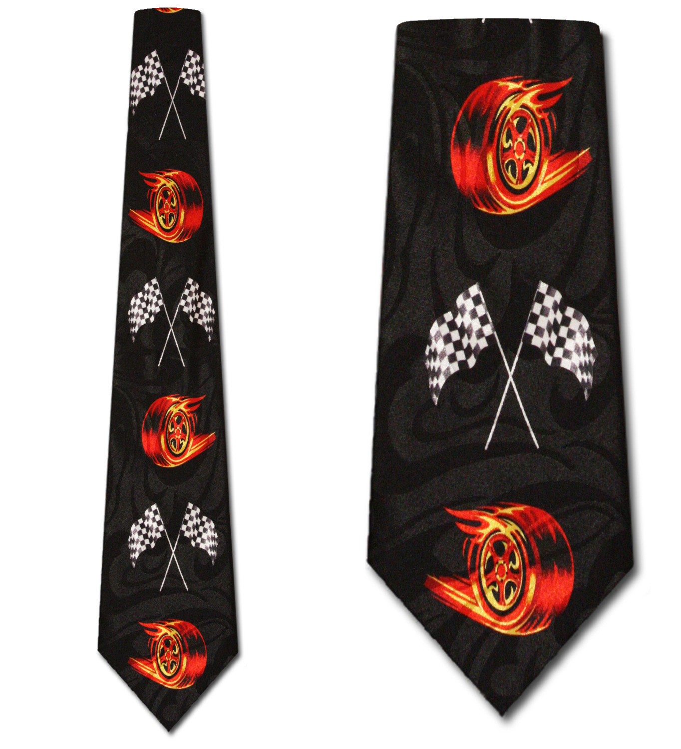 1878-100: Racing Flags Ties Flames Burn Out Neckties Black by Steven Harris