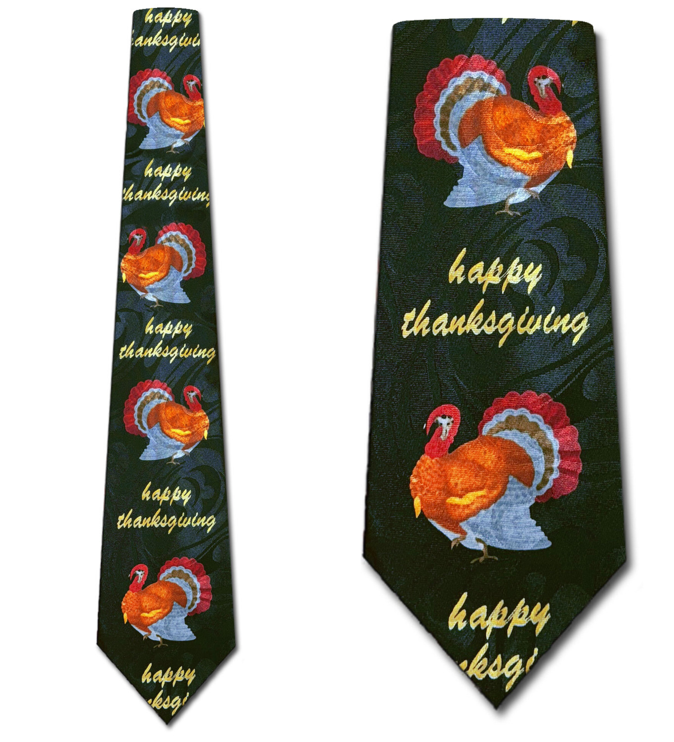 1735-100: Happy Thanksgiving Turkey Ties Autumn Neckties Black by Steven Harris