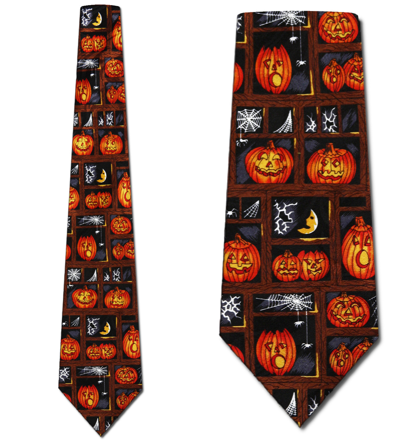 679-100: Pumpkin Blocks Necktie Halloween Spider Web Ties Black by Steven Harris