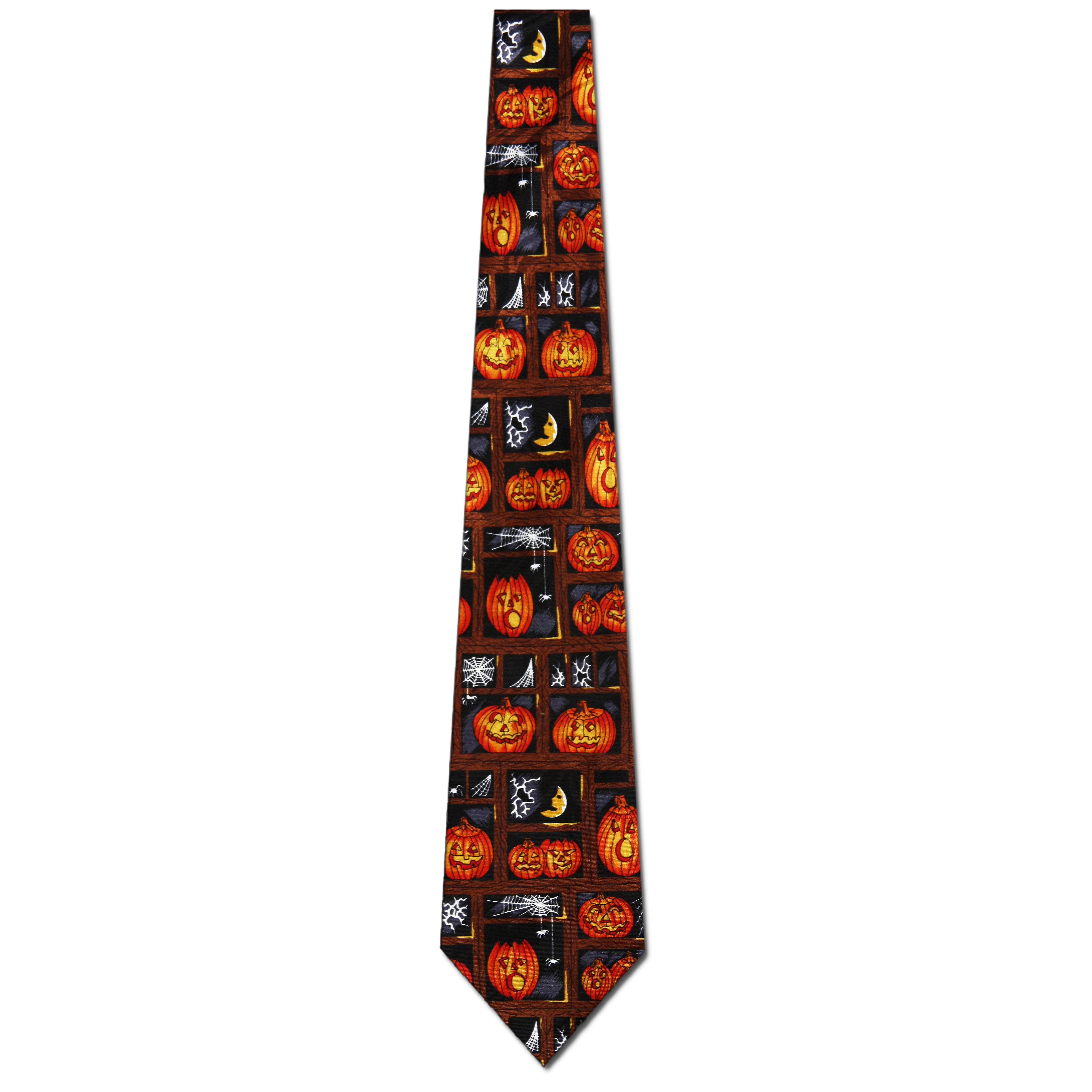 679-100: Pumpkin Blocks Necktie Halloween Spider Web Ties Black by Steven Harris at Abcties.com