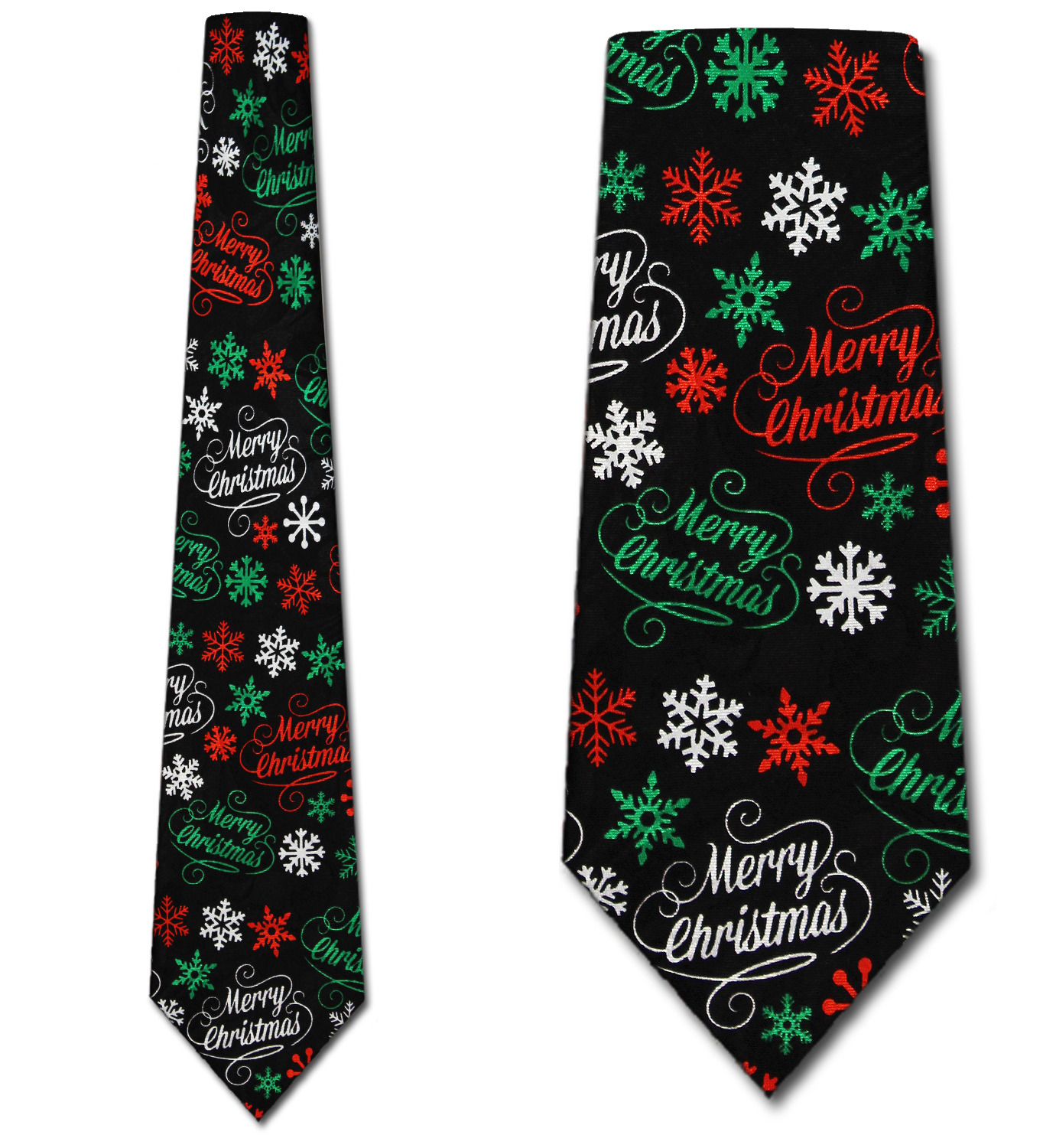 2152-100: Merry Christmas Ties Snowflakes Necktie Black by Steven Harris
