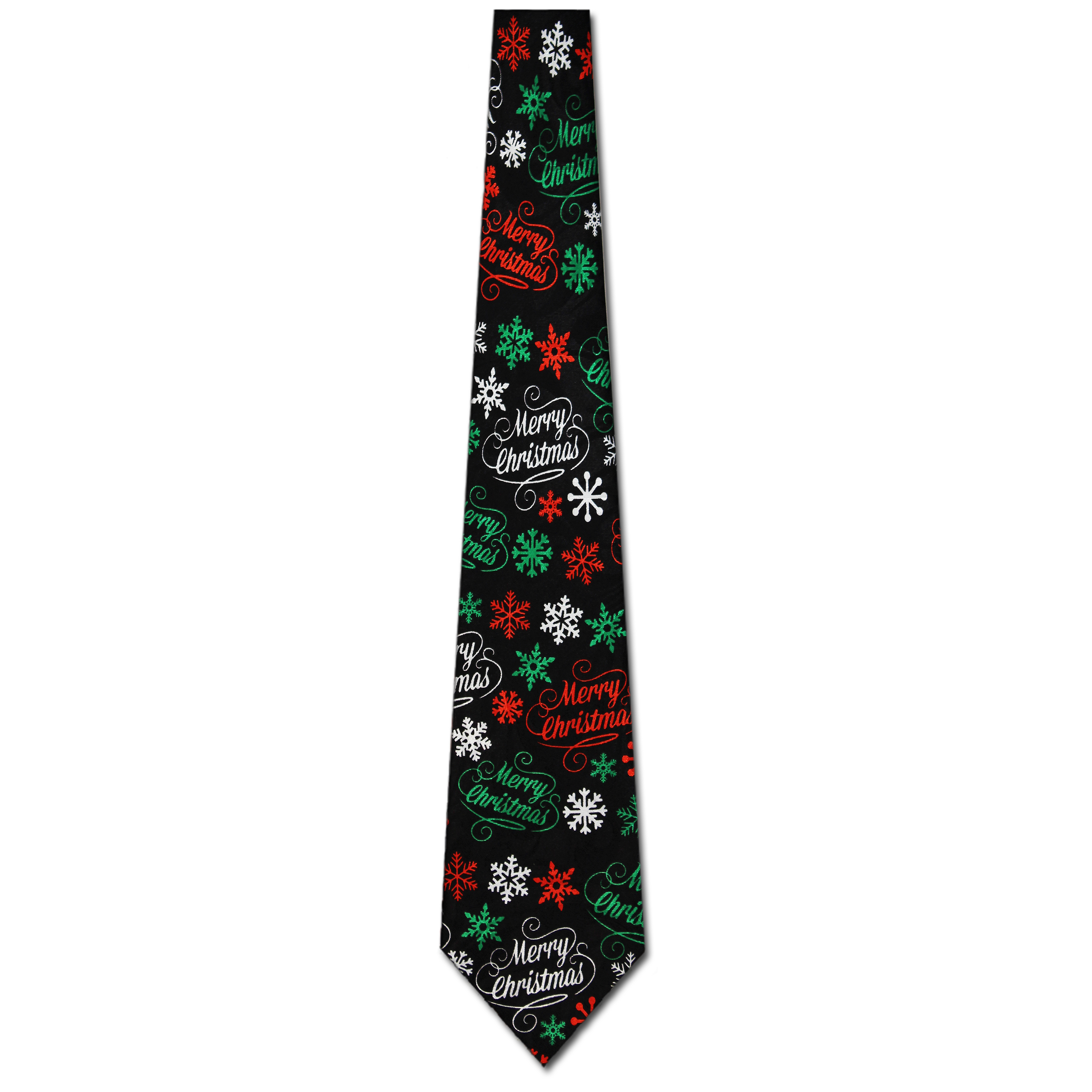 2152-100: Merry Christmas Ties Snowflakes Necktie Black by Steven Harris at Abcties.com