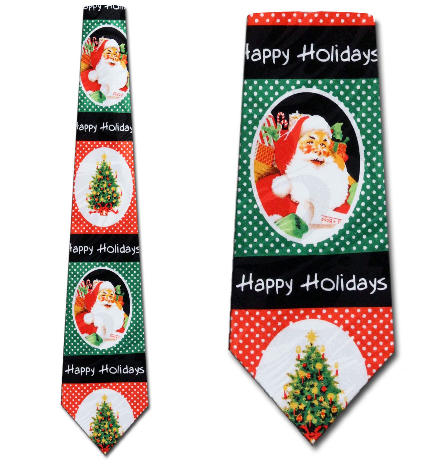 2240-100: Happy Holidays Neckties Santa Christmas Tree Ties Black by Steven Harris