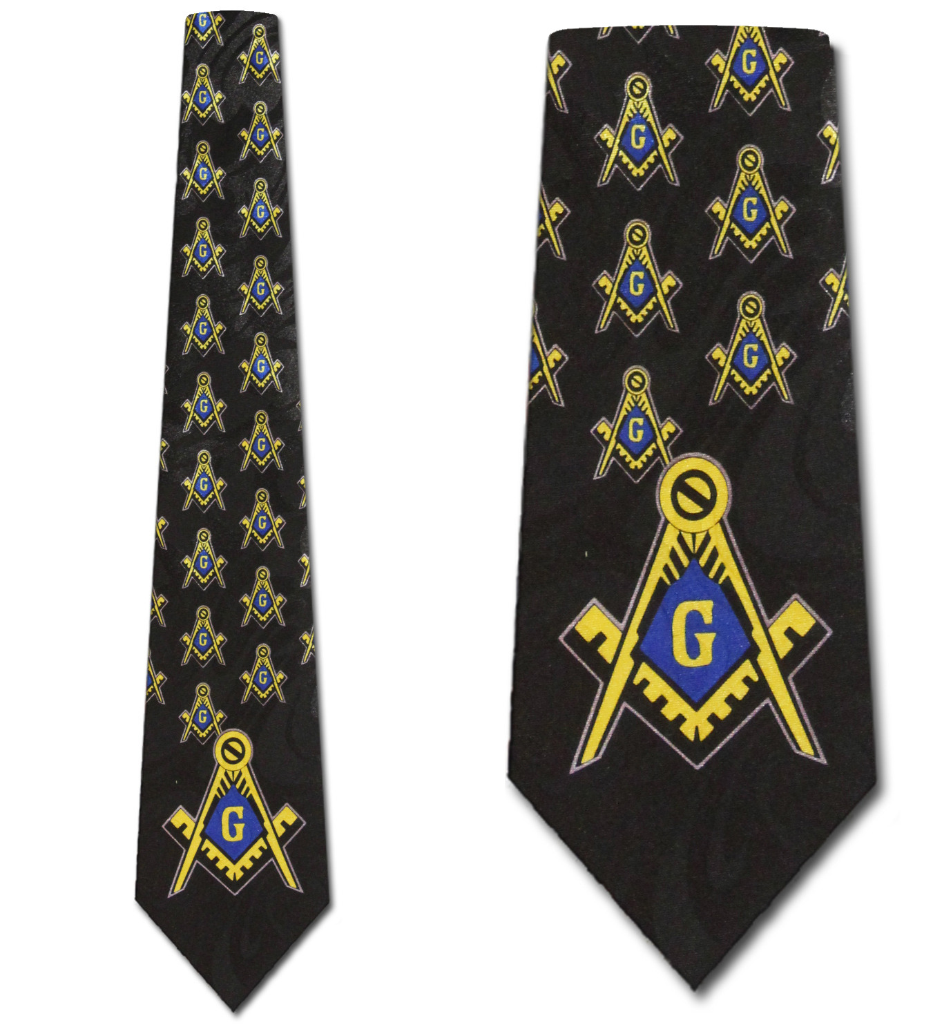 1312-100: Mason Ties Black Large Square and Compasses Necktie by Steven Harris