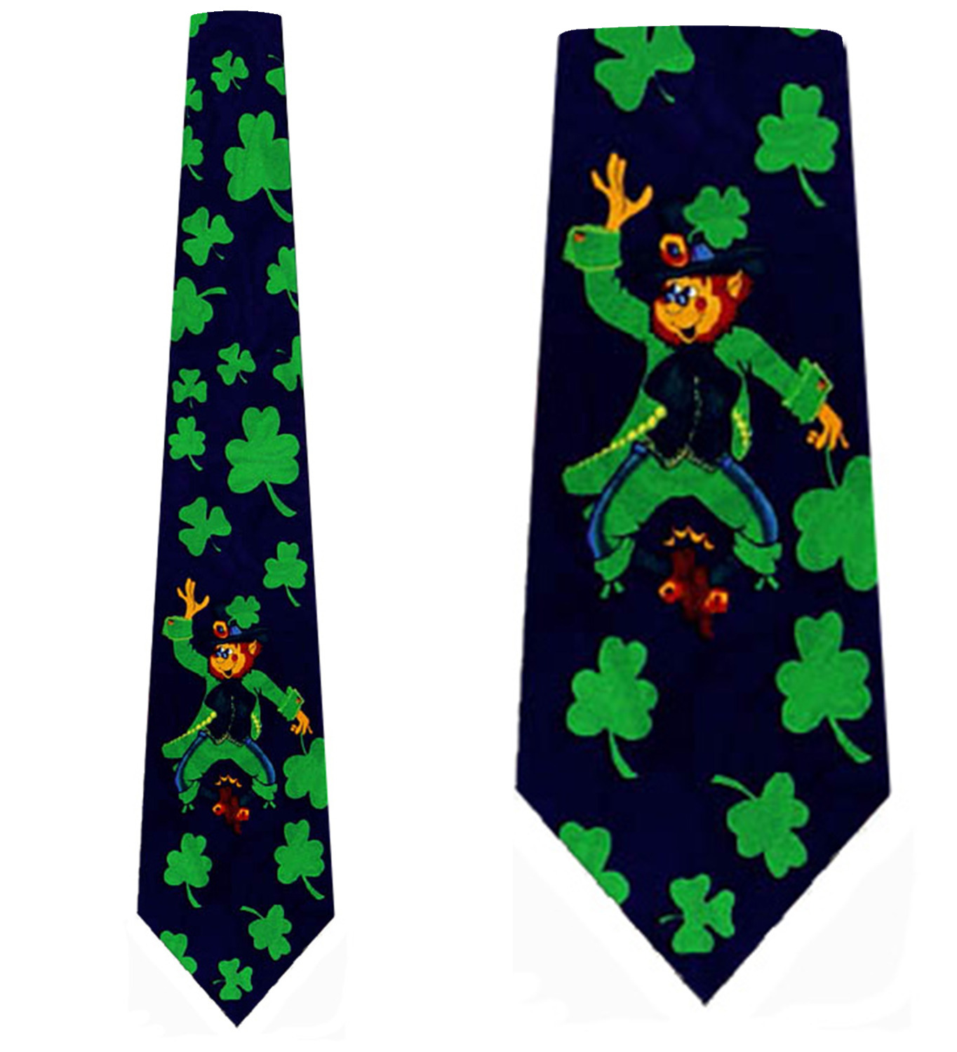 312-102: Leprechauns Clovers Ties Irish St Patricks Day Neckties Navy by Steven Harris