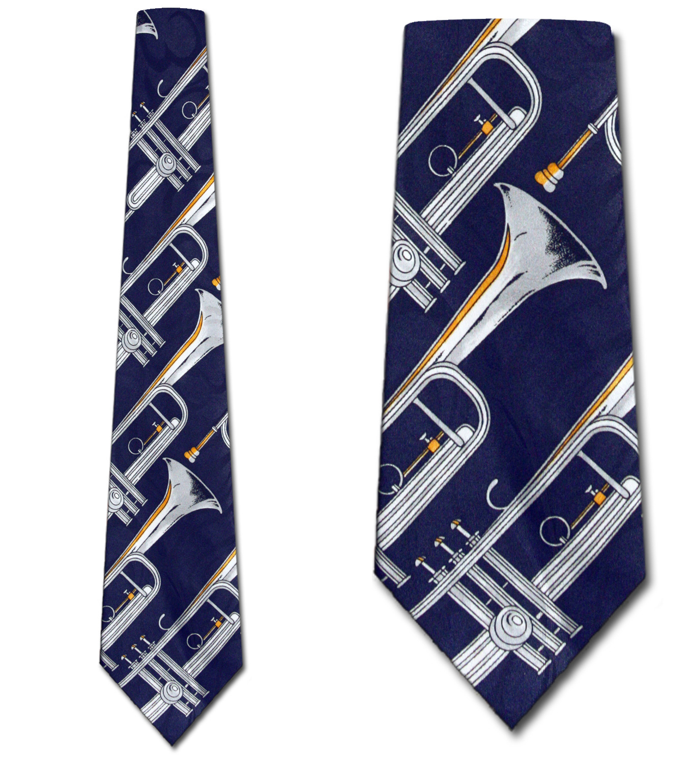 135-102: Trumpet Ties Silver Trumpets Allover Navy by Steven Harris