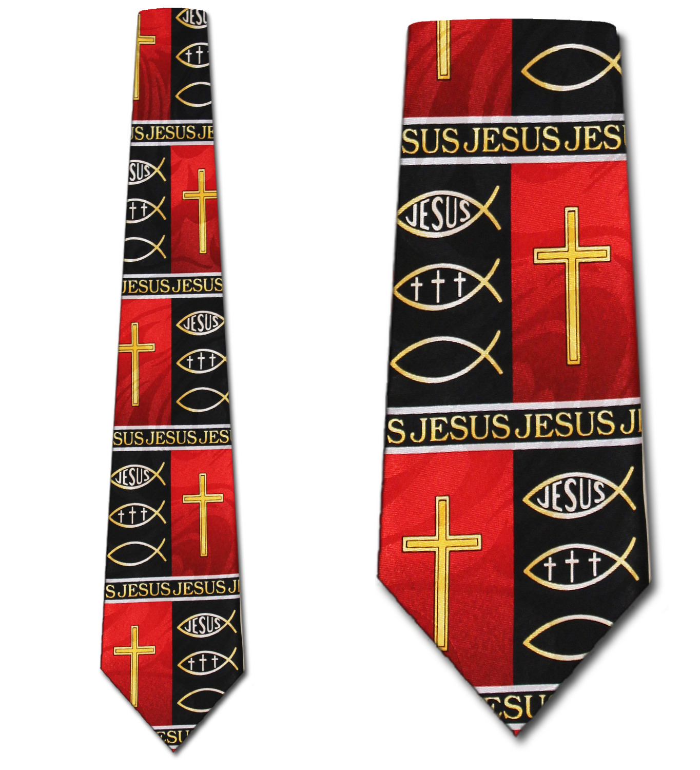 1657-100: Christian Panels Crosses Fish Neckties Black by Steven Harris