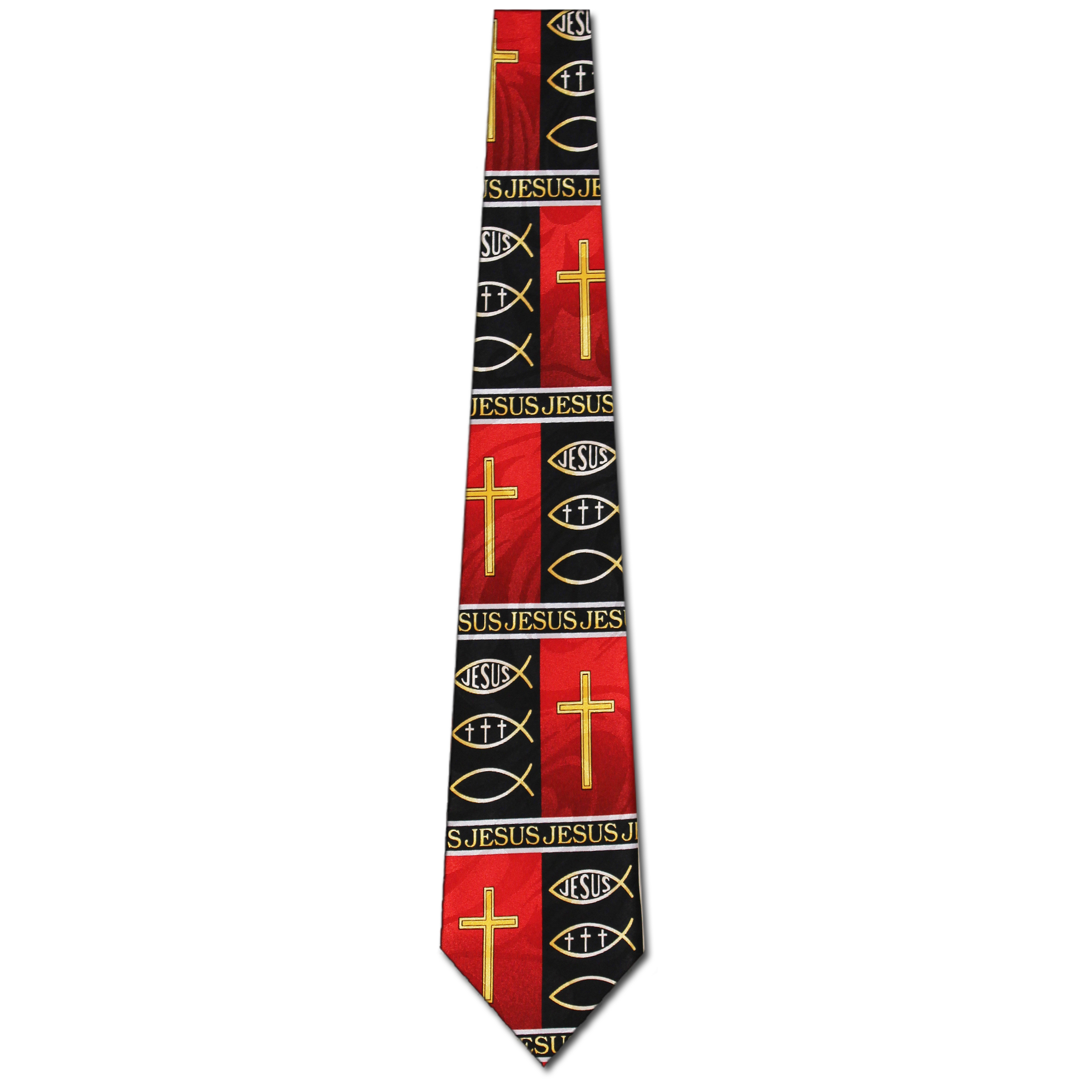 1657-100: Christian Panels Crosses Fish Neckties Black by Steven Harris at Abcties.com